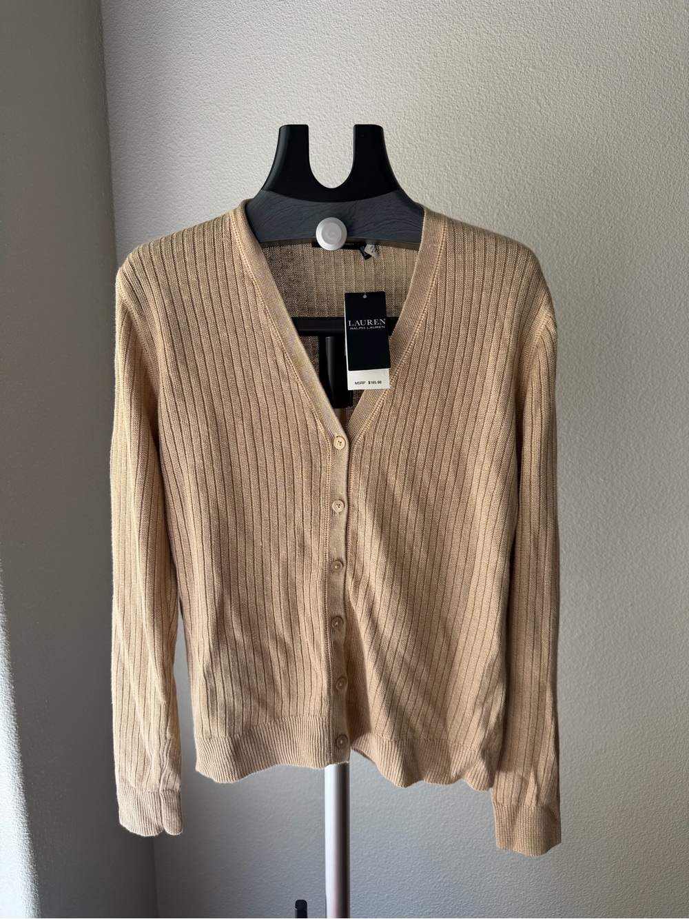 NWT Lauren Ralph Lauren Women's Rib-Knit Linen-Blend V-Neck Cardigan